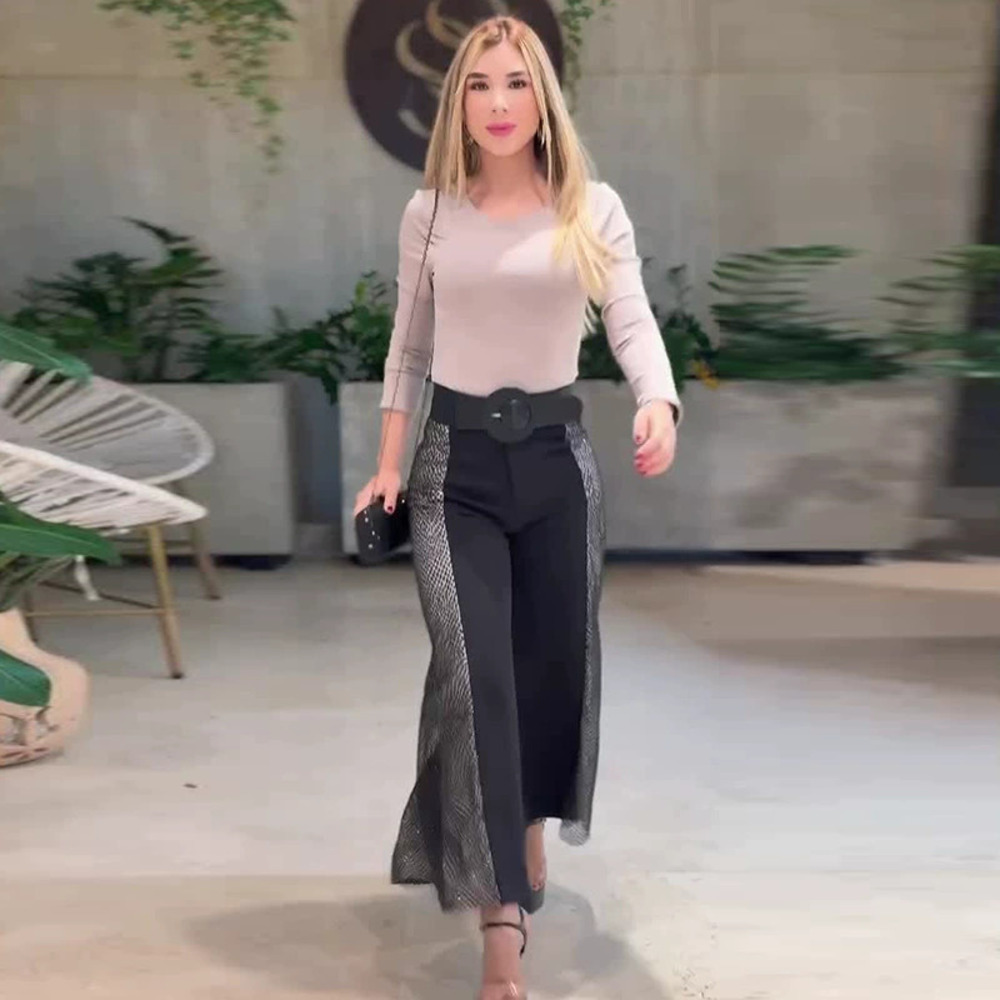 Forever 21 Spring Long-Sleeve Belted Pants Workwear 2-Piece Set